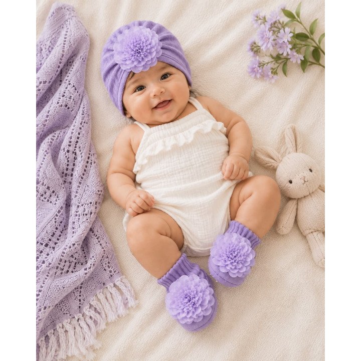 BONNET PLUS CHAUSSETTES MAUVE