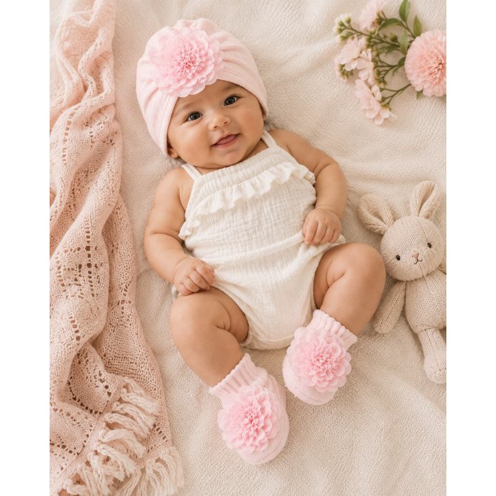 BONNET PLUS CHAUSSETTES ROSES