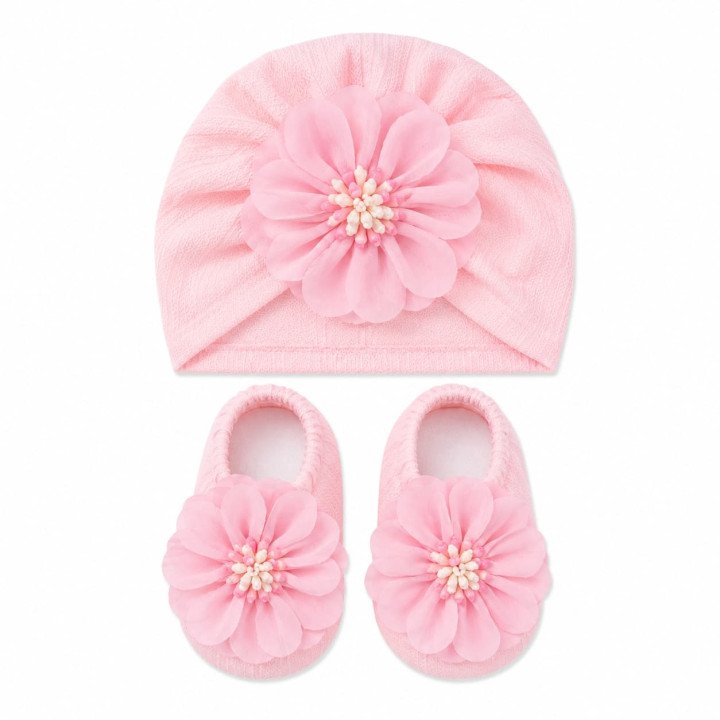 BONNET PLUS CHAUSSONS ROSE